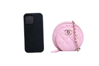 CHANEL ROUND VANITY CASE HANDLE WITH CHAIN CAVIAR PINK