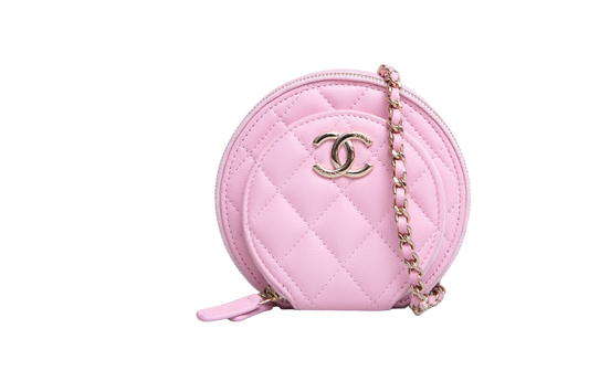 CHANEL ROUND VANITY CASE HANDLE WITH CHAIN CAVIAR PINK