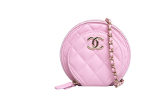 CHANEL ROUND VANITY CASE HANDLE WITH CHAIN CAVIAR PINK