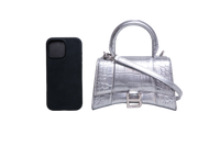 BALENCIAGA HOURGLASS XS EMBOSSED CROCO SILVER