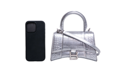 BALENCIAGA HOURGLASS XS EMBOSSED CROCO SILVER
