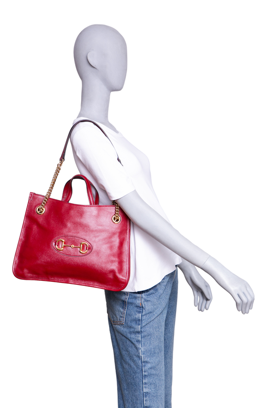 GUCCI HORSEBIT 1955 TOTE LEATHER RED