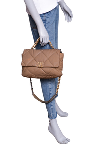 CHANEL 19 LARGE FLAP NYLON/JERSEY DARK BEIGE