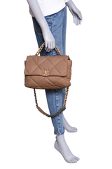 CHANEL 19 LARGE FLAP NYLON/JERSEY DARK BEIGE