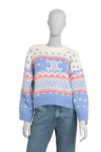 CELINE CREW NECK SWEATER IN FAIR ISLE MOHAIR BLUE JUMPER