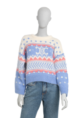 CELINE CREW NECK SWEATER IN FAIR ISLE MOHAIR BLUE JUMPER