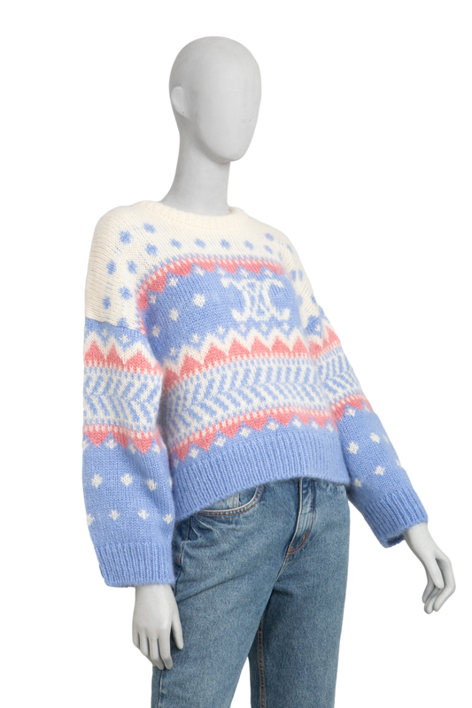 CELINE CREW NECK SWEATER IN FAIR ISLE MOHAIR BLUE JUMPER