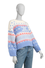 CELINE CREW NECK SWEATER IN FAIR ISLE MOHAIR BLUE JUMPER