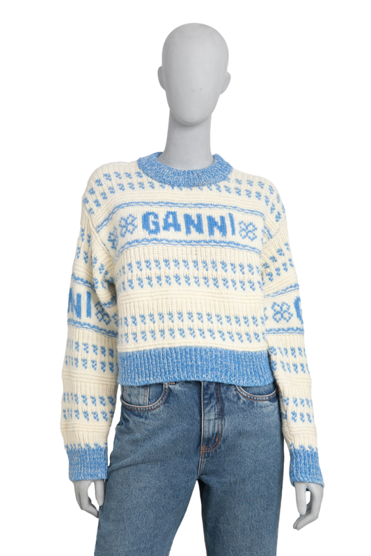 GANNI TRICOT GRAPHIC STRONG BLUE