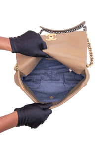 CHANEL 19 LARGE FLAP NYLON/JERSEY DARK BEIGE