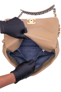 CHANEL 19 LARGE FLAP NYLON/JERSEY DARK BEIGE