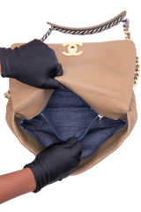 CHANEL 19 LARGE FLAP NYLON/JERSEY DARK BEIGE