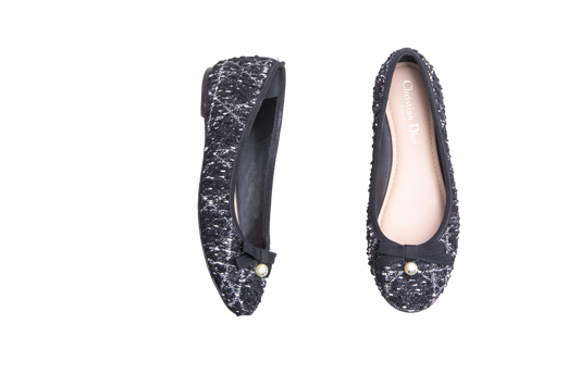DIOR BALLET FLATS TWEED BLACK/WHITE - 35 1/2 BR