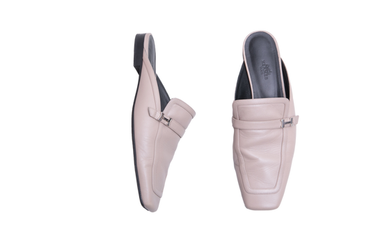 HERMÈS GROUPIE H MULE GOATSKIN GRIS TOURTERELLE - 37 BR