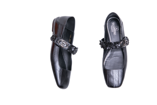 VALENTINO VLOGO LOCKET MARY JANE BALLET BLACK - 37 BR