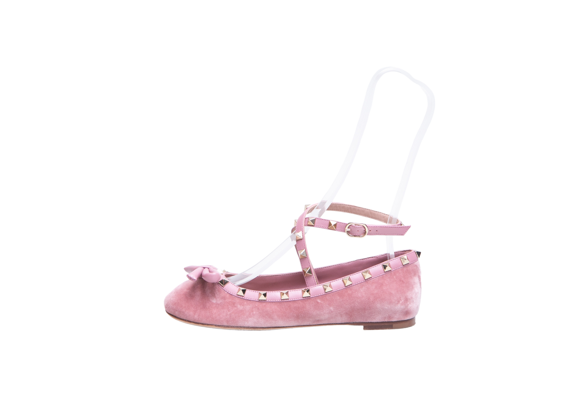 VALENTINO BALLET FLATS ROCKSTUD VELVET PINK - 35 BR