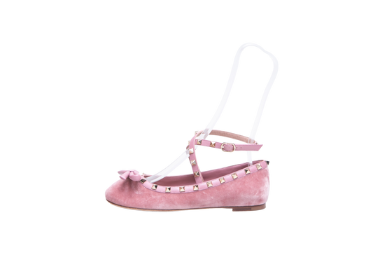 VALENTINO BALLET FLATS ROCKSTUD VELVET PINK - 35 BR