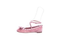 VALENTINO BALLET FLATS ROCKSTUD VELVET PINK - 35 BR