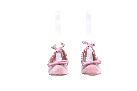 VALENTINO BALLET FLATS ROCKSTUD VELVET PINK - 35 BR