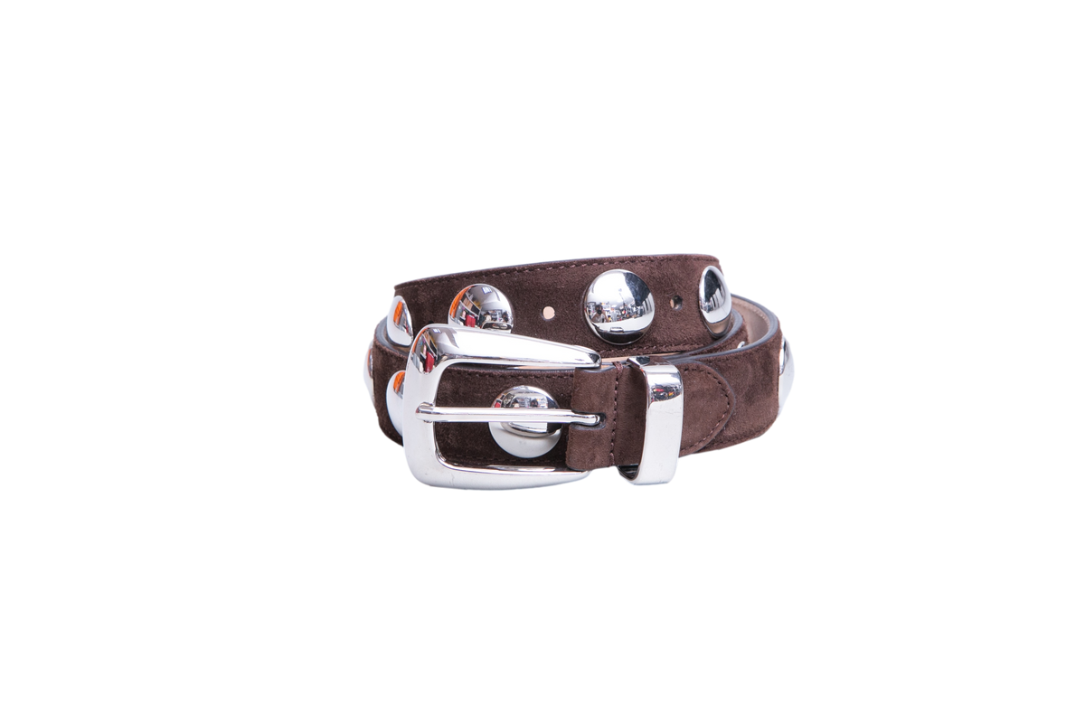 KHAITE BELT BENNY WITH STUDS-SILVER BUCKLE COFFEE