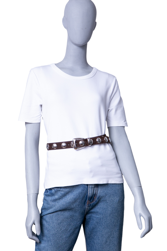 KHAITE BELT BENNY WITH STUDS-SILVER BUCKLE COFFEE