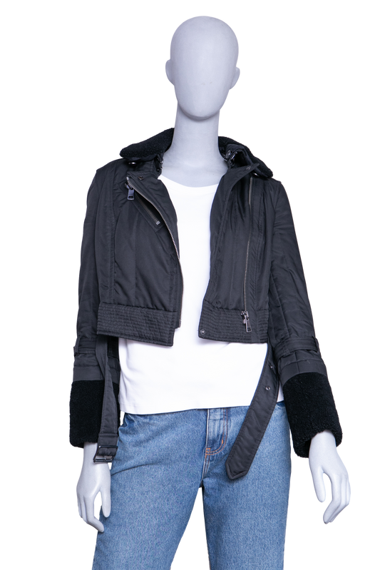 BURBERRY JACKET BRIT MOTORCYCLE POLYESTER & SHEARLING BLACK