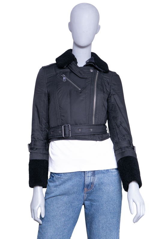 BURBERRY JACKET BRIT MOTORCYCLE POLYESTER & SHEARLING BLACK