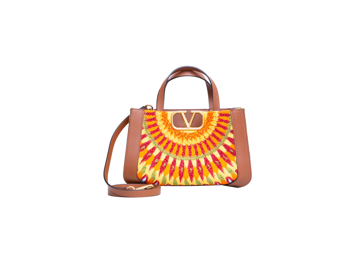 VALENTINO VLOGO SIGNATURE CANVAS SHOPPER MULTICOLOR EMBROIDERED