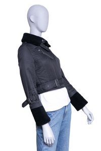 BURBERRY JACKET BRIT MOTORCYCLE POLYESTER & SHEARLING BLACK