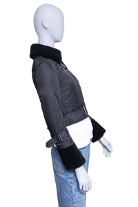 BURBERRY JACKET BRIT MOTORCYCLE POLYESTER & SHEARLING BLACK