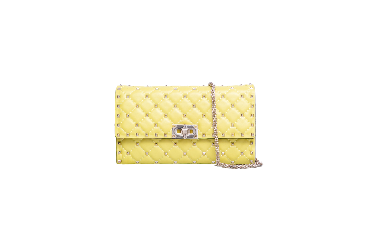 VALENTINO ROCKSTUD SPIKE NAPPA MEDIUM LIME YELLOW