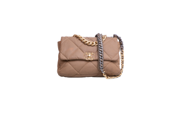 CHANEL 19 LARGE FLAP NYLON/JERSEY DARK BEIGE