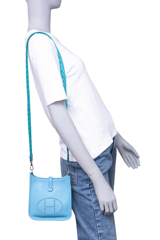 HERMÈS MINI EVELYNE CLEMENCE TURQUOISE