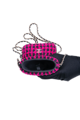 CHANEL PHONE HOLDER TWEED CHAIN AROUND PINK