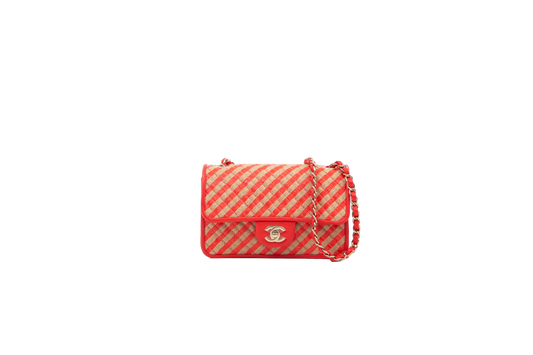 CHANEL SINGLE FLAP SMALL RAFIA & RED