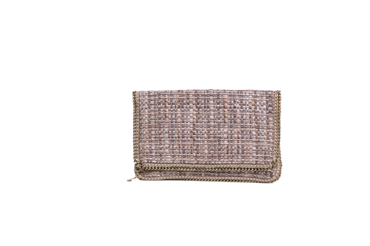 STELLA MCCARTNEY WOVEN BOUCLE FOLD OVER FALABELLA METALLIC