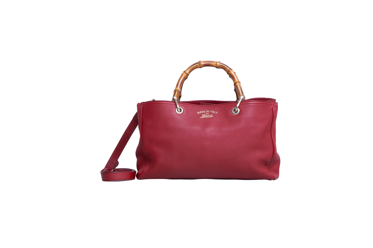 GUCCI TOTE LARGE SHOPPER BAMBOO HANDLE RED