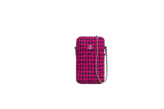 CHANEL PHONE HOLDER TWEED CHAIN AROUND PINK