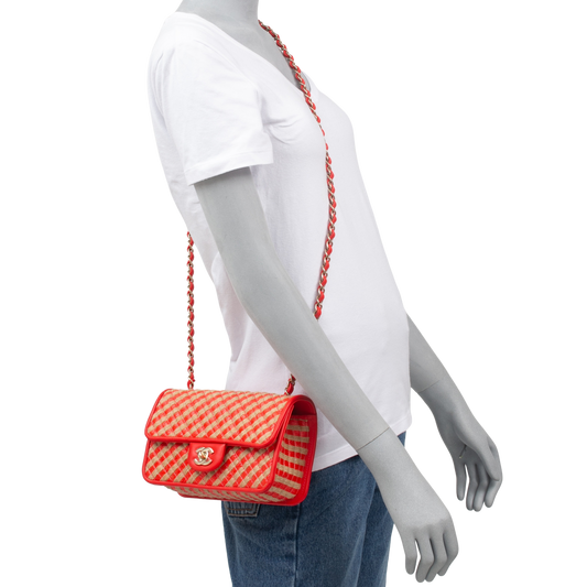 CHANEL SINGLE FLAP SMALL RAFIA & RED
