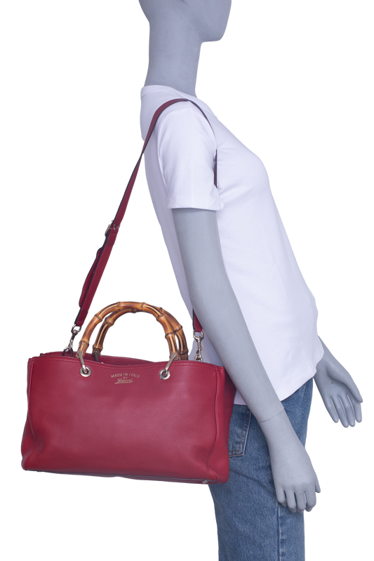 GUCCI TOTE LARGE SHOPPER BAMBOO HANDLE RED