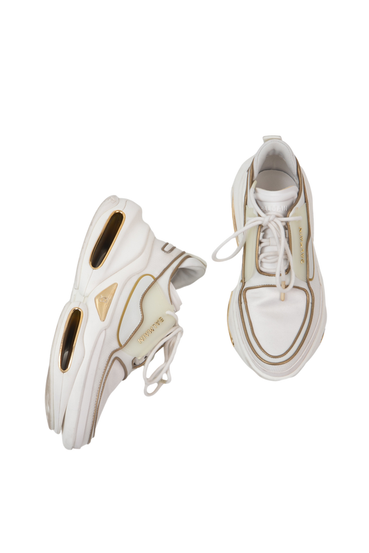 BALMAIN TRAINERS IN NEOPRENE WHITE & GOLD - 39 BR