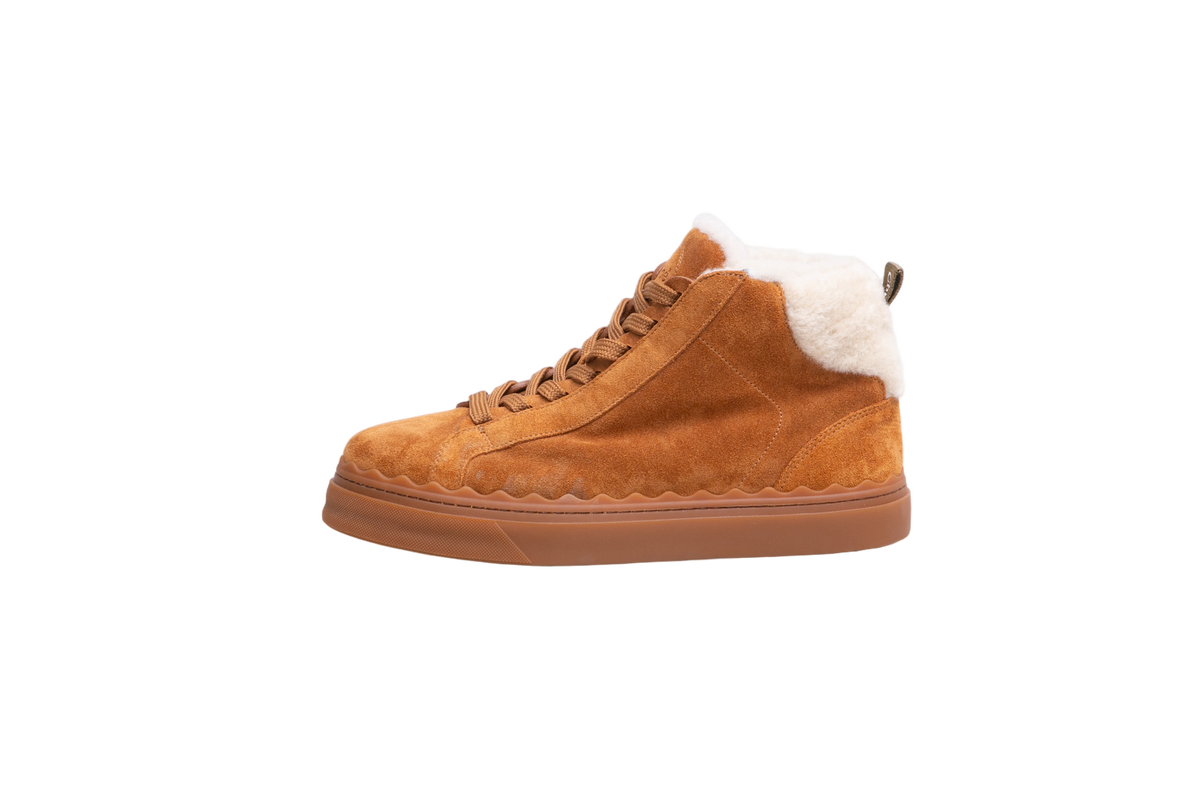 CHLOE SNEAKERS LAUREN SHEARLING HIGH TOP BROWN -  39 BR