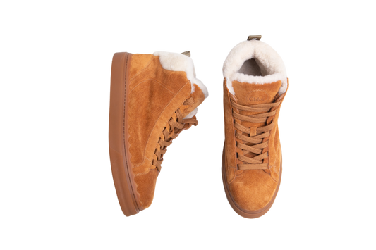 CHLOE SNEAKERS LAUREN SHEARLING HIGH TOP BROWN -  39 BR