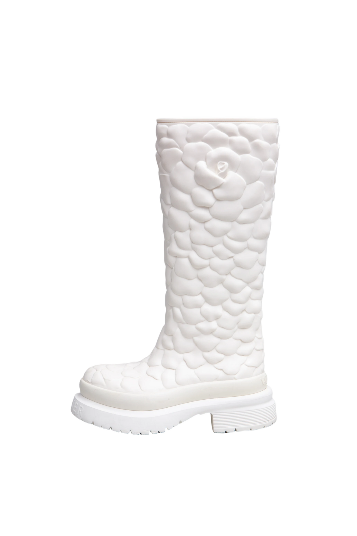 VALENTINO ATELIER ROSE RUBBER TALL RAIN BOOTS IVOIRE - 36 BR