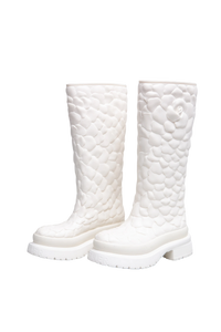 VALENTINO ATELIER ROSE RUBBER TALL RAIN BOOTS IVOIRE - 36 BR