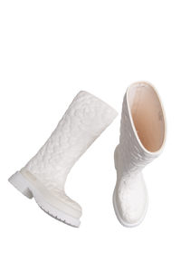 VALENTINO ATELIER ROSE RUBBER TALL RAIN BOOTS IVOIRE - 36 BR