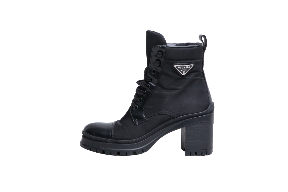 PRADA BOOT RE-NYLON SPAZZOLATO BLACK - 37 1/2 BR