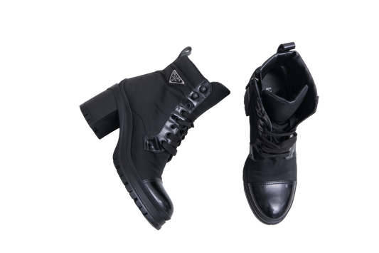PRADA BOOT RE-NYLON SPAZZOLATO BLACK - 37 1/2 BR