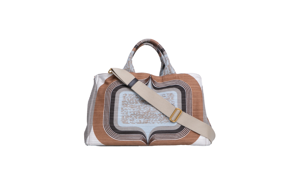 PRADA CANAPA TOTE BAG MULTICOLOR PRINTED TAN