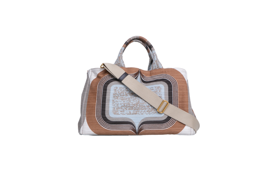 PRADA CANAPA TOTE BAG MULTICOLOR PRINTED TAN